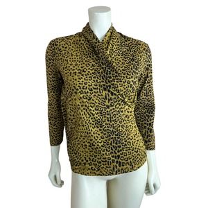 J. Mclaughlin Leopard Print Faux Wrap Top S Catalina Cloth Jersey Stretch Brown